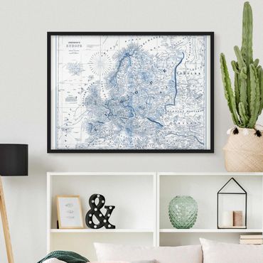 Poster con cornice - Map In Blue Tones - Europe - Orizzontale 3:4