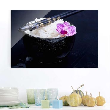 Quadro in vetro - Rice Bowl Con L'orchidea - Orizzontale 2:3