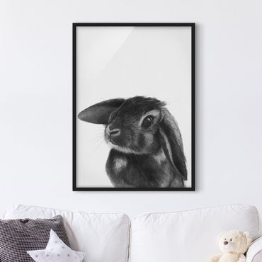 Poster con cornice - Illustrazione Coniglio bianco e nero Disegno - Verticale 4:3