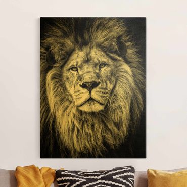 Quadro su tela oro - Ritratto di leone in bianco e nero