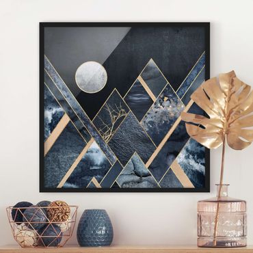 Poster con cornice - Golden Moon astratti Black Mountains - Quadrato 1:1