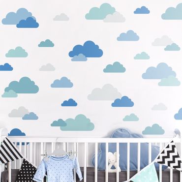 Adesivo murale - Set da 40 nuvole blu grigio petrolio