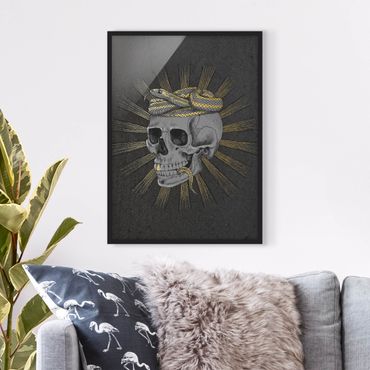 Poster con cornice - Illustrazione Cranio e serpente Black Gold - Verticale 4:3