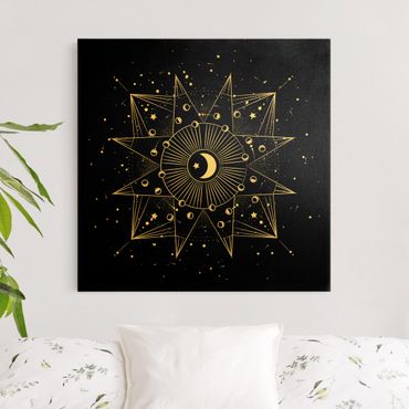 Quadro su tela oro - Astrologia luna e magia in nero