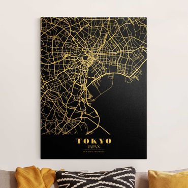 Quadro su tela oro - Pianta della città Tokyo - Classico nero