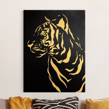 Quadro su tela oro - Animali del safari - Ritratto di tigre nero