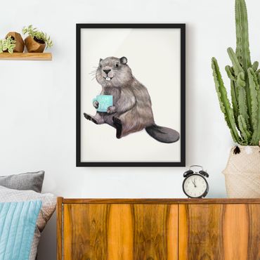 Poster con cornice - Illustrazione Beaver con tazza di caffè - Verticale 4:3