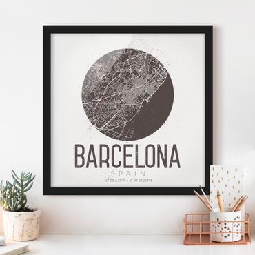Poster con cornice - Mappa Barcelona - Retro