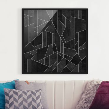 Poster con cornice - Bianco e nero geometrico Acquarello - Quadrato 1:1