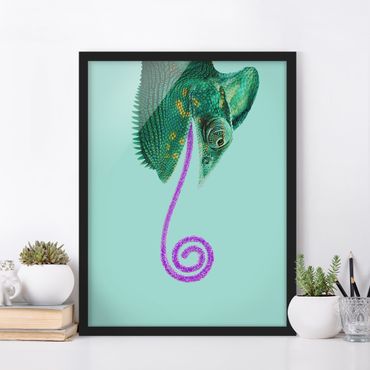Poster con cornice - Chameleon Con Zucchero Tongue - Verticale 4:3