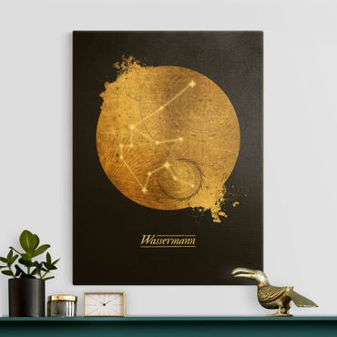 Quadro su tela oro - Segno zodiacale Acquario in grigio e oro