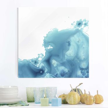 Quadro in vetro - Wave Watercolor Turquoise II - Quadrato 1:1