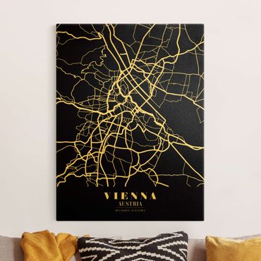 Quadro su tela oro - Pianta della città Vienna - Classico nero