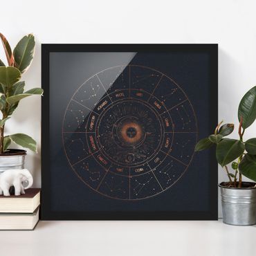 Poster con cornice - Astrologia i 12 segni dello zodiaco Blue Gold - Quadrato 1:1