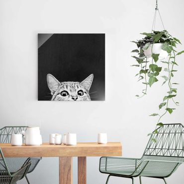 Quadro in vetro - Illustrazione Gatto Bianco e nero Disegno - Quadrato 1:1