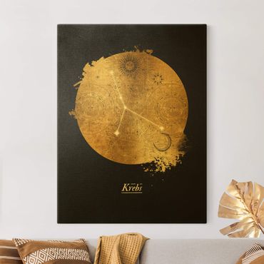 Quadro su tela oro - Segno zodiacale Cancro in grigio e oro
