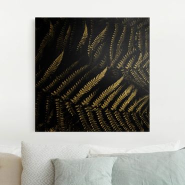 Quadro su tela oro - Botanica felce in bianco e nero