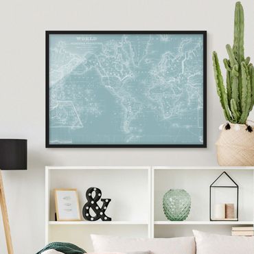 Poster con cornice - World Map In Ice Blue - Orizzontale 3:4