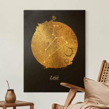 Quadro su tela oro - Segno zodiacale Leone in grigio e oro