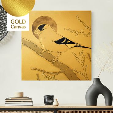 Quadro su tela oro - Uccello nel sole dorato II