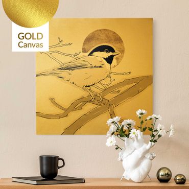 Quadro su tela oro - Uccello nel sole dorato I