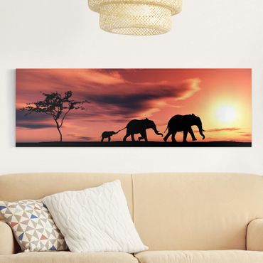 Stampa su tela - Savannah Elephant Family - Panoramico