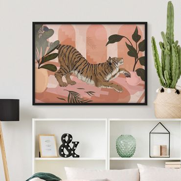 Poster con cornice - Illustrazione Tiger in rosa pastello pittura - Orizzontale 3:4