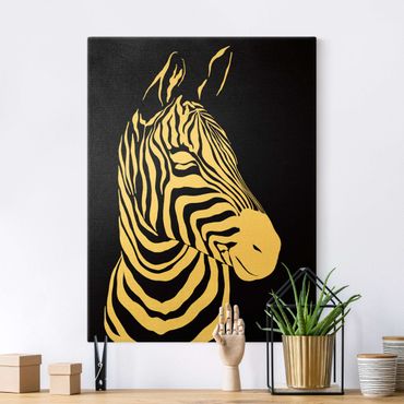 Quadro su tela oro - Animali del safari - Ritratto di zebra nero