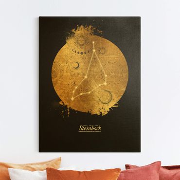 Quadro su tela oro - Segno zodiacale Capricorno in grigio e oro