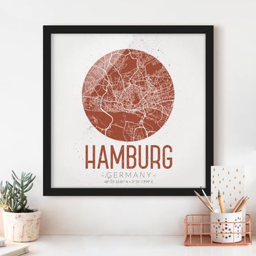Poster con cornice - Mappa Hamburg - Retro