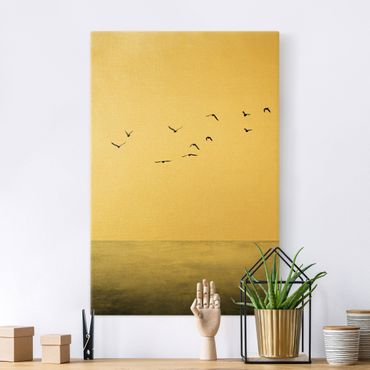 Quadro su tela oro - Migrazione di uccelli al Sud