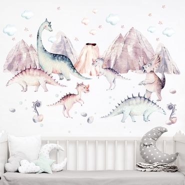 Adesivo murale per bambini - Mondo dei dinosauri ad acquerello