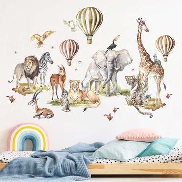 Adesivo murale per bambini - Animali della savana ad acquerello