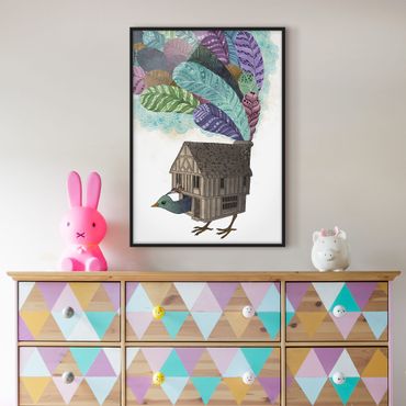 Poster con cornice - Illustrazione Bird House con le piume - Verticale 4:3