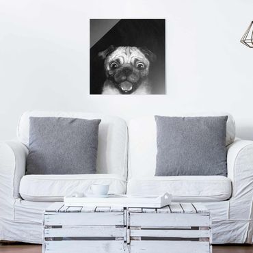 Quadro in vetro - Illustrazione Pug Dog Pittura Su Bianco e nero - Quadrato 1:1