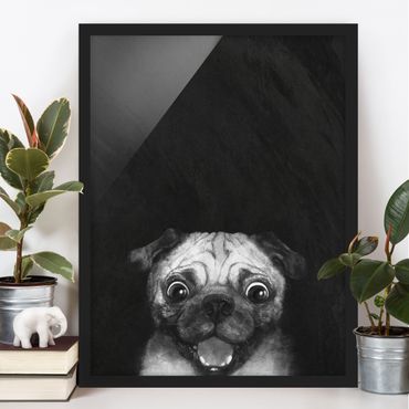 Poster con cornice - Illustrazione Pug Dog Pittura Su Bianco e nero - Verticale 4:3