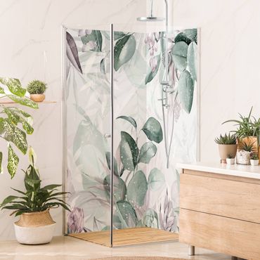 Rivestimento per doccia - Botanica in pastello verde & rosa