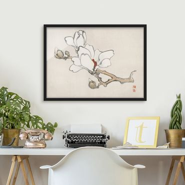 Poster con cornice - Asian Vintage Disegno White Magnolia - Orizzontale 3:4