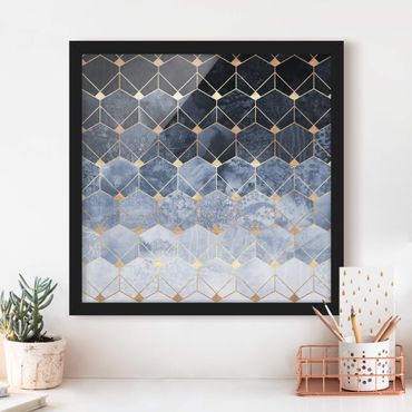 Poster con cornice - Blu Geometria Golden Art Deco - Quadrato 1:1