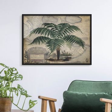 Poster con cornice - Vintage Collage - Palm e mappa del mondo - Orizzontale 3:4