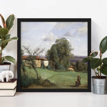 Poster con cornice - Jean-Baptiste-Camille Corot - A Farm - Quadrato 1:1