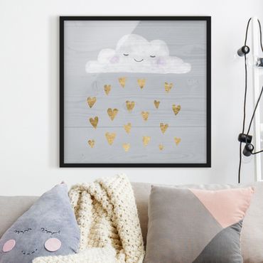 Poster con cornice - Cloud With Golden Hearts - Quadrato 1:1