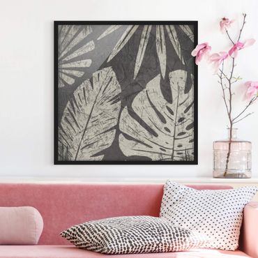 Poster con cornice - Palm Leaves In Front Of Dark Gray - Quadrato 1:1