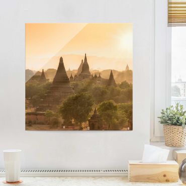 Quadro in vetro - Tramonto su Bagan