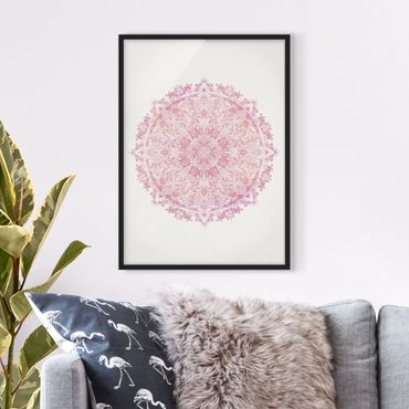 Poster con cornice - Mandala Watercolor Pink Rose Ornamento - Verticale 4:3
