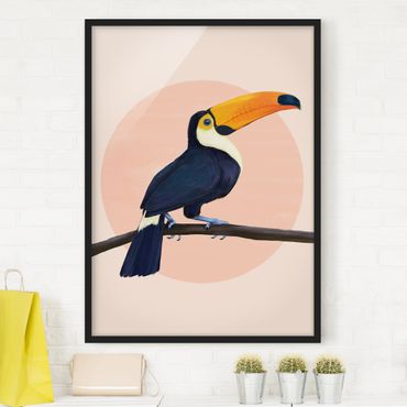 Poster con cornice - Illustrazione Uccello Toucan pastello pittura - Verticale 4:3