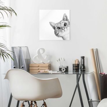 Quadro in vetro - Illustrazione Cat Disegno Nero Bianco - Quadrato 1:1