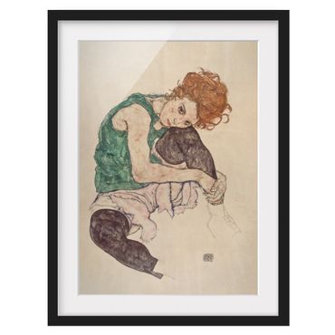 Poster con cornice - Egon Schiele - Donna seduta con il ginocchio sollevato - formato verticale 4:3