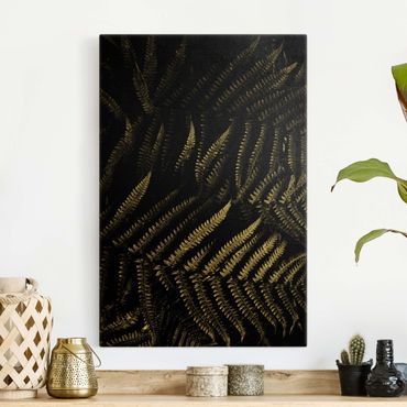 Quadro su tela oro - Botanica felce in bianco e nero