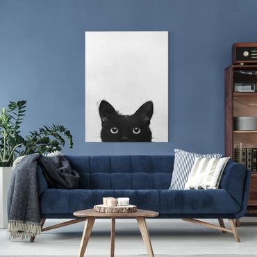 Quadri su tela - Illustrazione pittura Gatto Nero Su Bianco